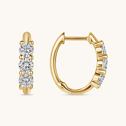 Three Stone Diamond Huggie Hoops - Happy Jewelers Fine Jewelry Lifetime Warranty