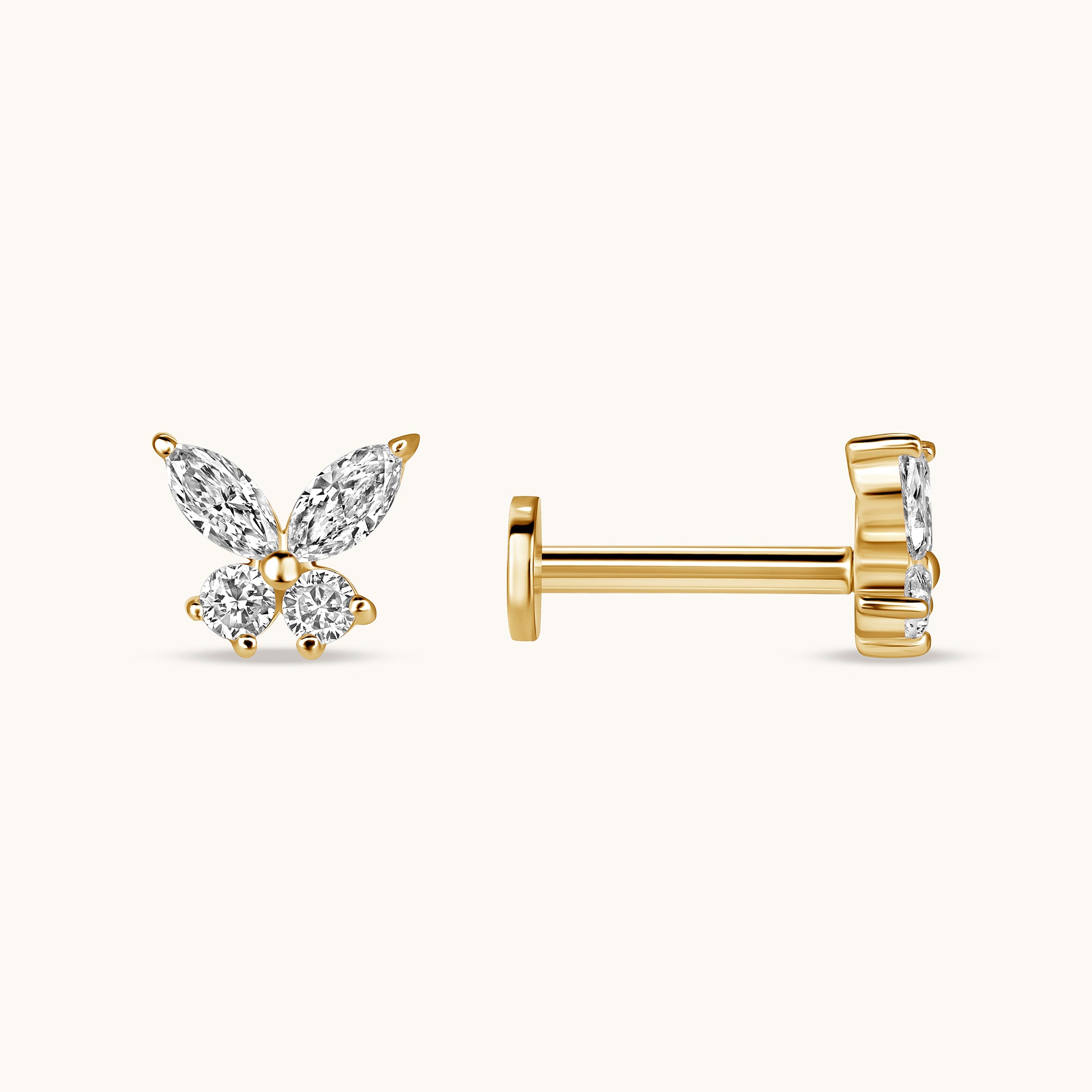 Lab Diamond Butterfly Flat Back Single Stud Earring - Happy Jewelers Fine Jewelry Lifetime Warranty