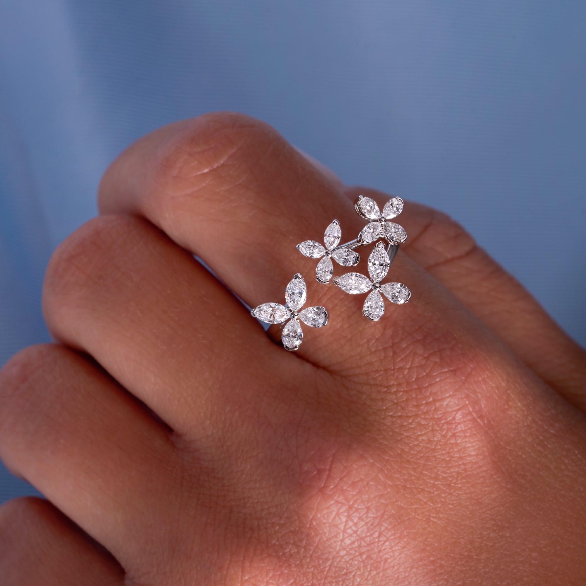 Lab Diamond Flower Open Ring