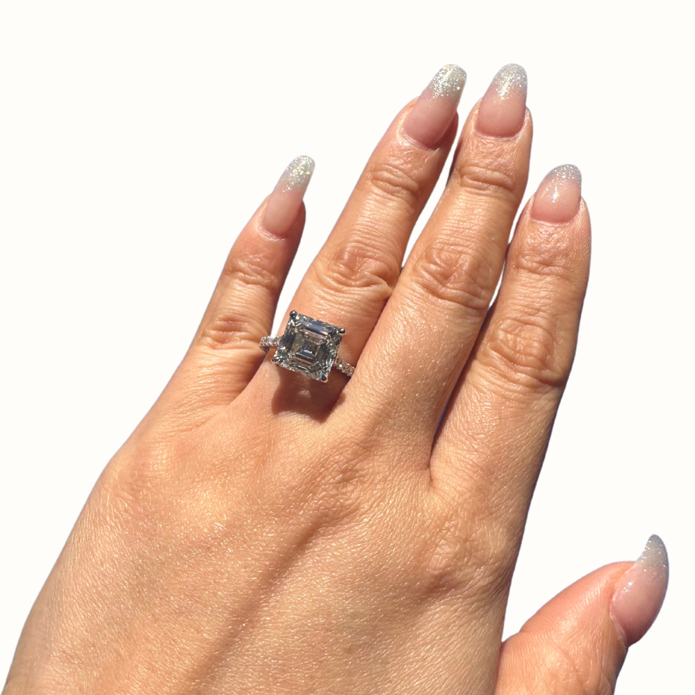5.01 Carat Asscher Lab Grown Diamond Engagement Ring with Hidden Halo - Happy Jewelers Fine Jewelry Lifetime Warranty