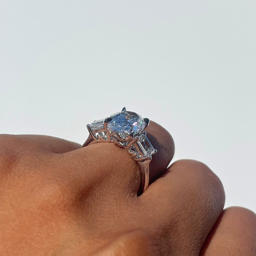 4.01 Oval Lab Diamond 3-Stone Engagement Ring - Happy Jewelers Fine Jewelry Lifetime Warranty