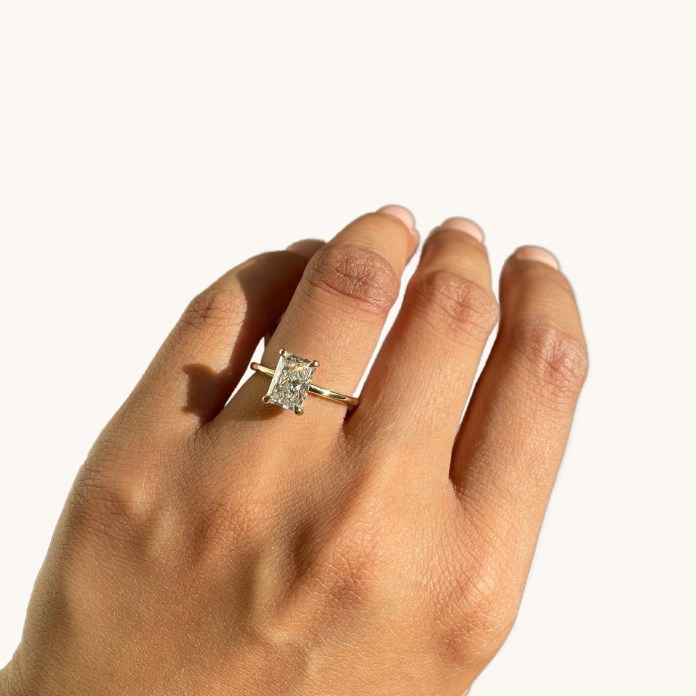 1.74 Radiant Lab Diamond Engagement Ring with Hidden Halo