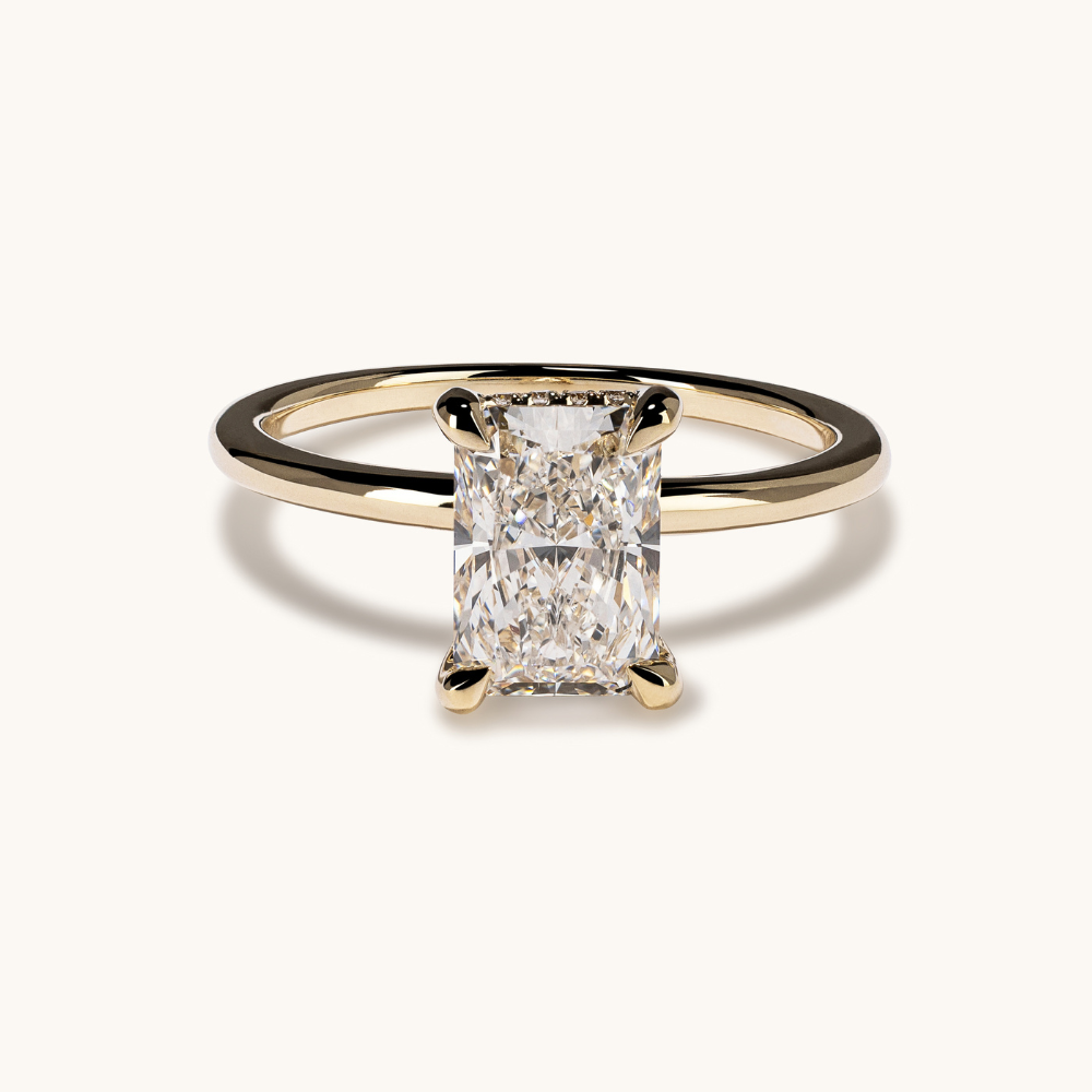 1.74 Radiant Lab Diamond Engagement Ring with Hidden Halo