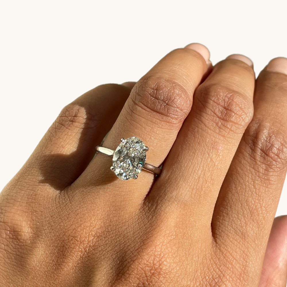 3.08 Oval Lab Diamond Engagement Ring with Hidden Halo