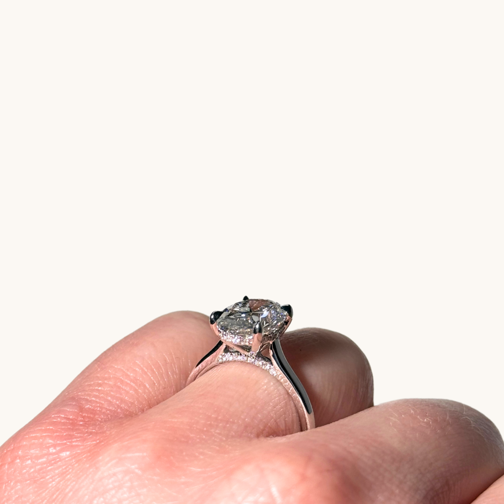 3.08 Oval Lab Diamond Engagement Ring with Hidden Halo