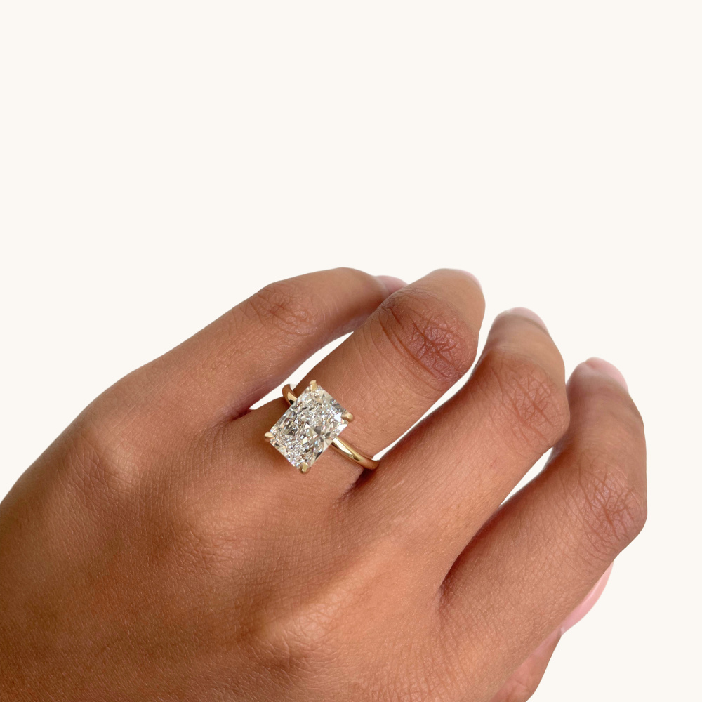 3.56 Radiant Lab Diamond Engagement Ring with Hidden Halo