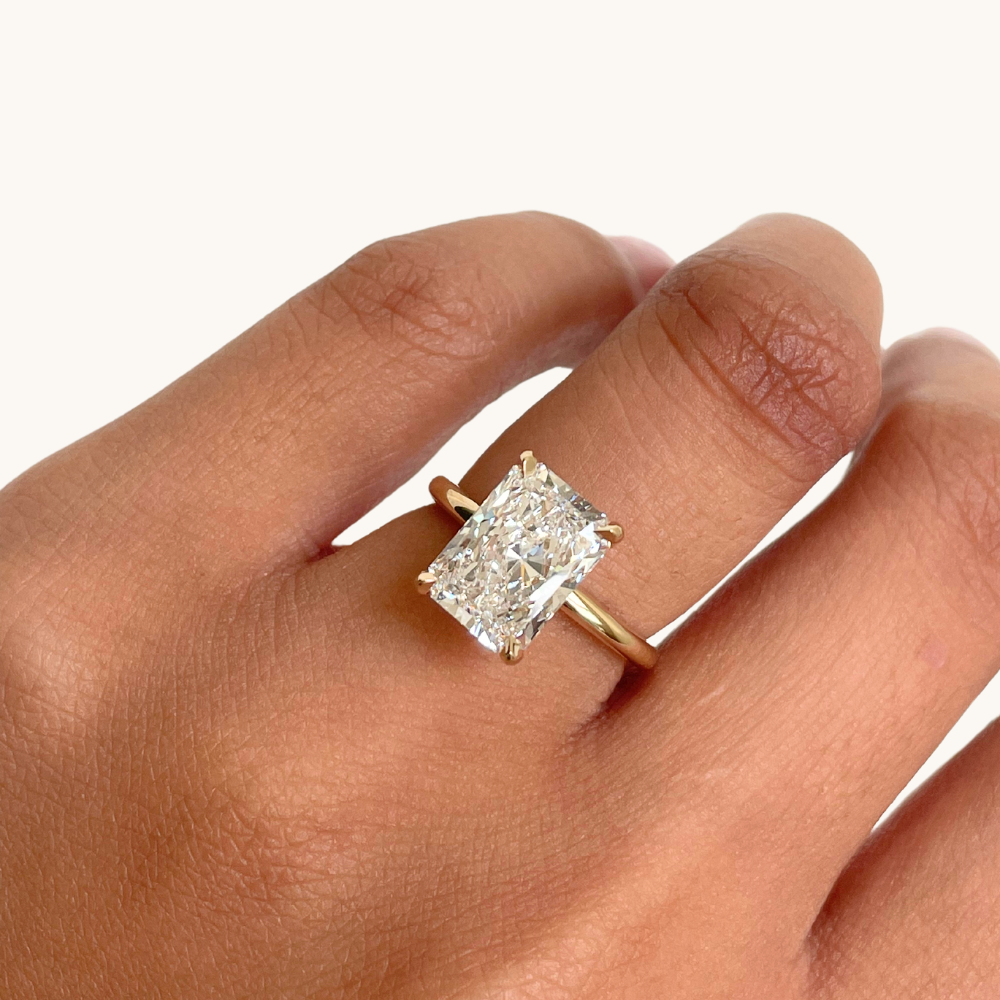 3.56 Radiant Lab Diamond Engagement Ring with Hidden Halo