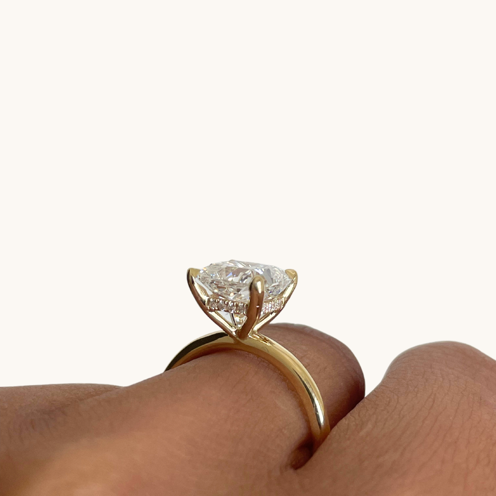 3.11 Square Cushion Lab Diamond Engagement Ring with Hidden Halo