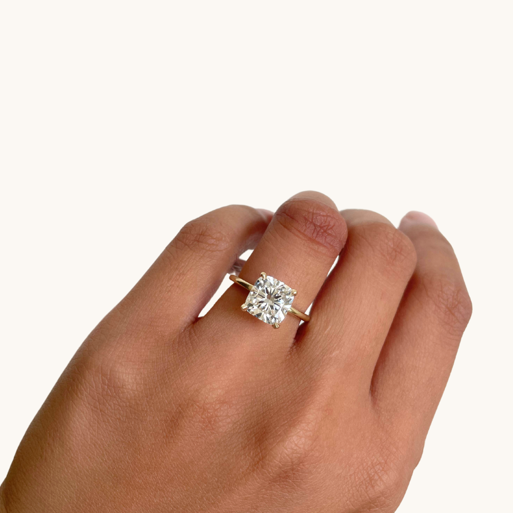 3.11 Square Cushion Lab Diamond Engagement Ring with Hidden Halo