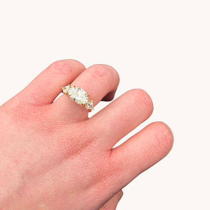 2.83 Oval Lab Diamond East-West 3-Stone Engagement Ring with Hidden Halo - Happy Jewelers Fine Jewelry Lifetime Warranty