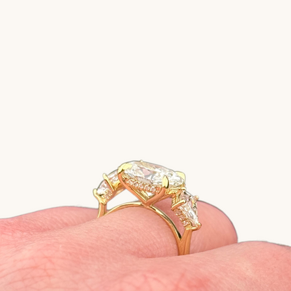 2.83 Oval Lab Diamond East-West 3-Stone Engagement Ring with Hidden Halo - Happy Jewelers Fine Jewelry Lifetime Warranty