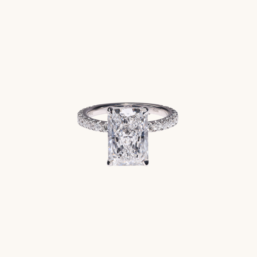 4.02 Radiant Lab Diamond Engagement Ring with Hidden Halo