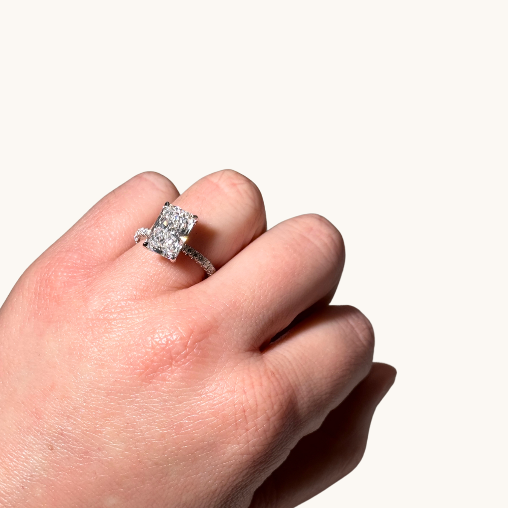 4.02 Radiant Lab Diamond Engagement Ring with Hidden Halo