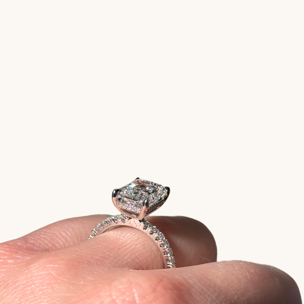 4.02 Radiant Lab Diamond Engagement Ring with Hidden Halo