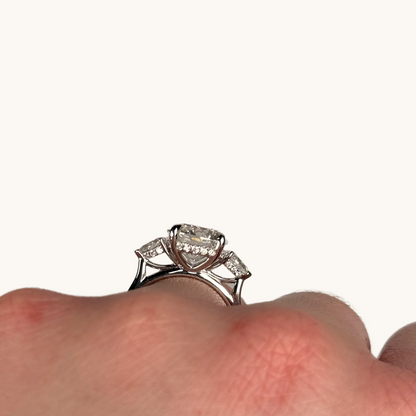 3.70 Round Lab Diamond 3-Stone Engagement Ring with Hidden Halo - Happy Jewelers Fine Jewelry Lifetime Warranty