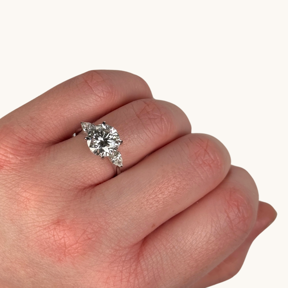 3.70 Round Lab Diamond 3-Stone Engagement Ring with Hidden Halo - Happy Jewelers Fine Jewelry Lifetime Warranty