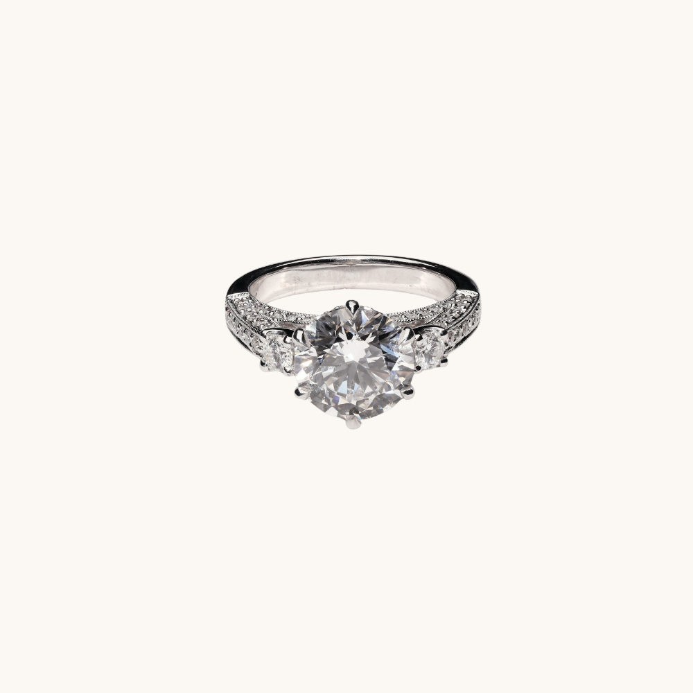 3.20 Round Lab Diamond 3-Stone Engagement Ring