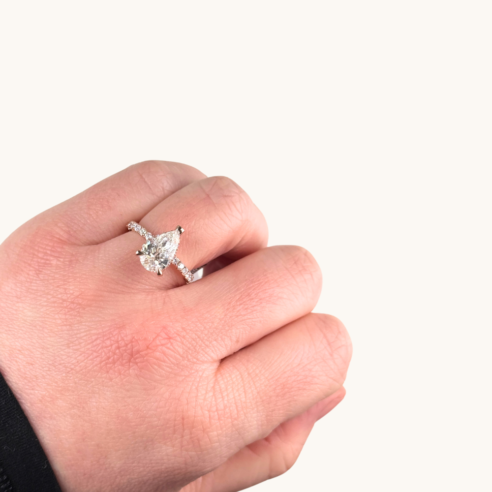 2.07 Pear Lab Diamond Engagement Ring with Hidden Halo