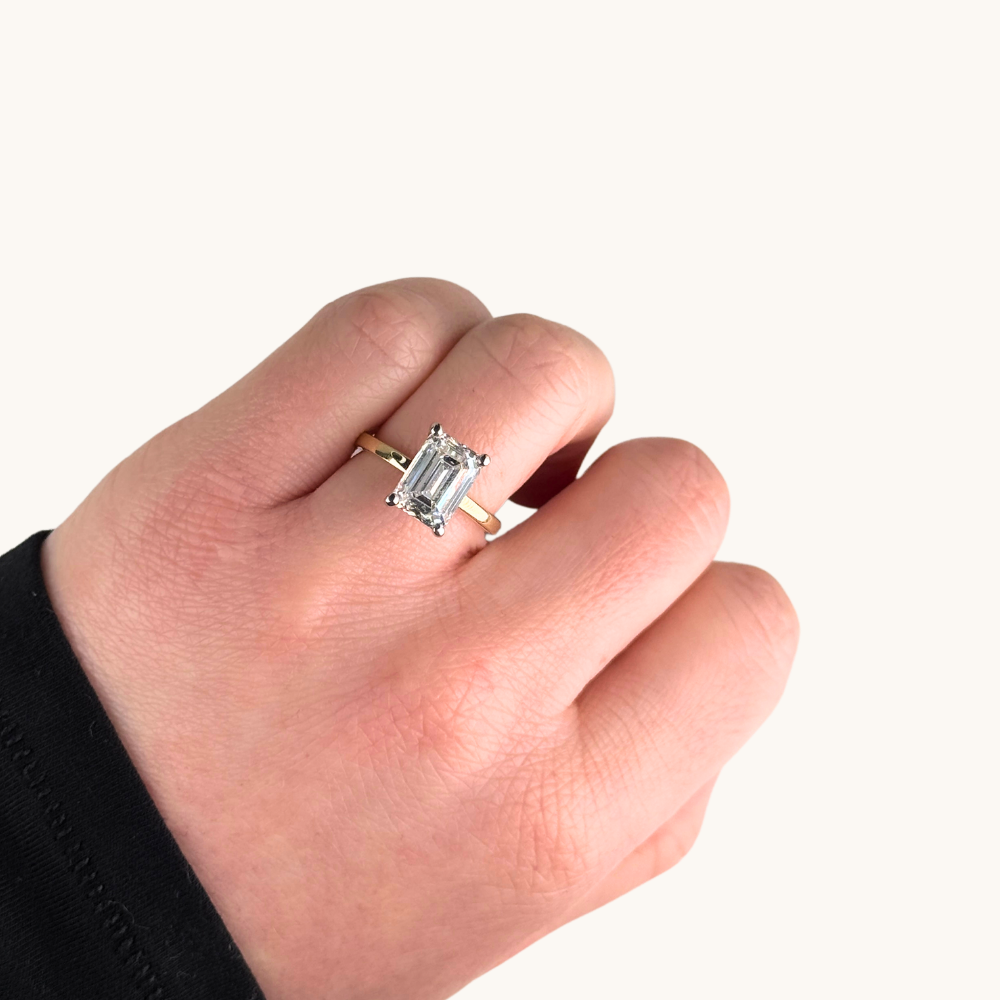 3.75 Emerald Lab Diamond Engagement Ring with Hidden Halo - Happy Jewelers Fine Jewelry Lifetime Warranty