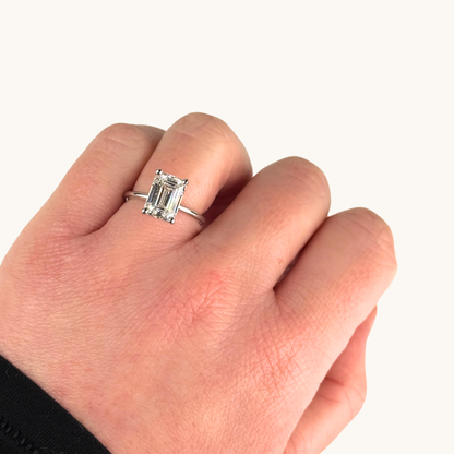 3.70 Emerald Lab Diamond Engagement Ring with Hidden Halo - Happy Jewelers Fine Jewelry Lifetime Warranty