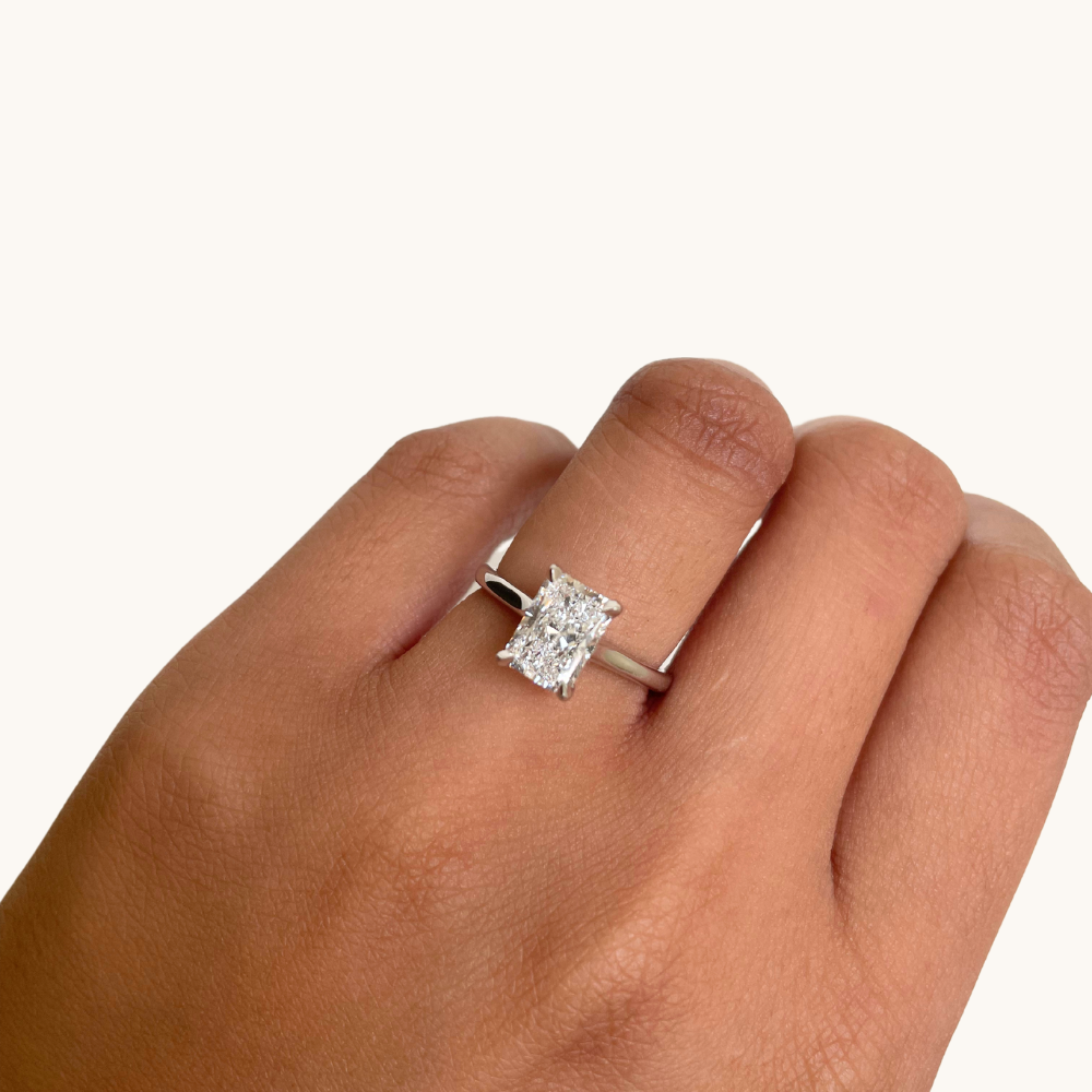 1.72 Radiant Lab Diamond Engagement Ring with Hidden Halo