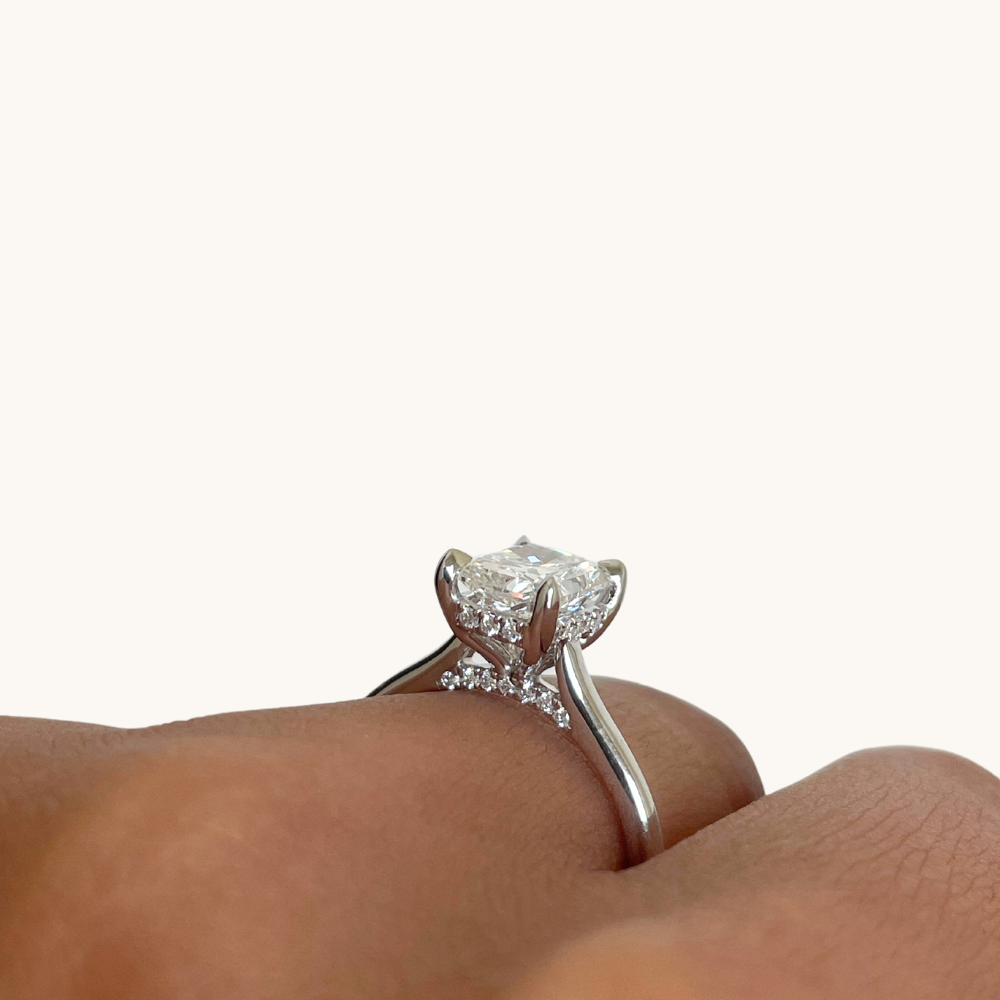 1.72 Radiant Lab Diamond Engagement Ring with Hidden Halo