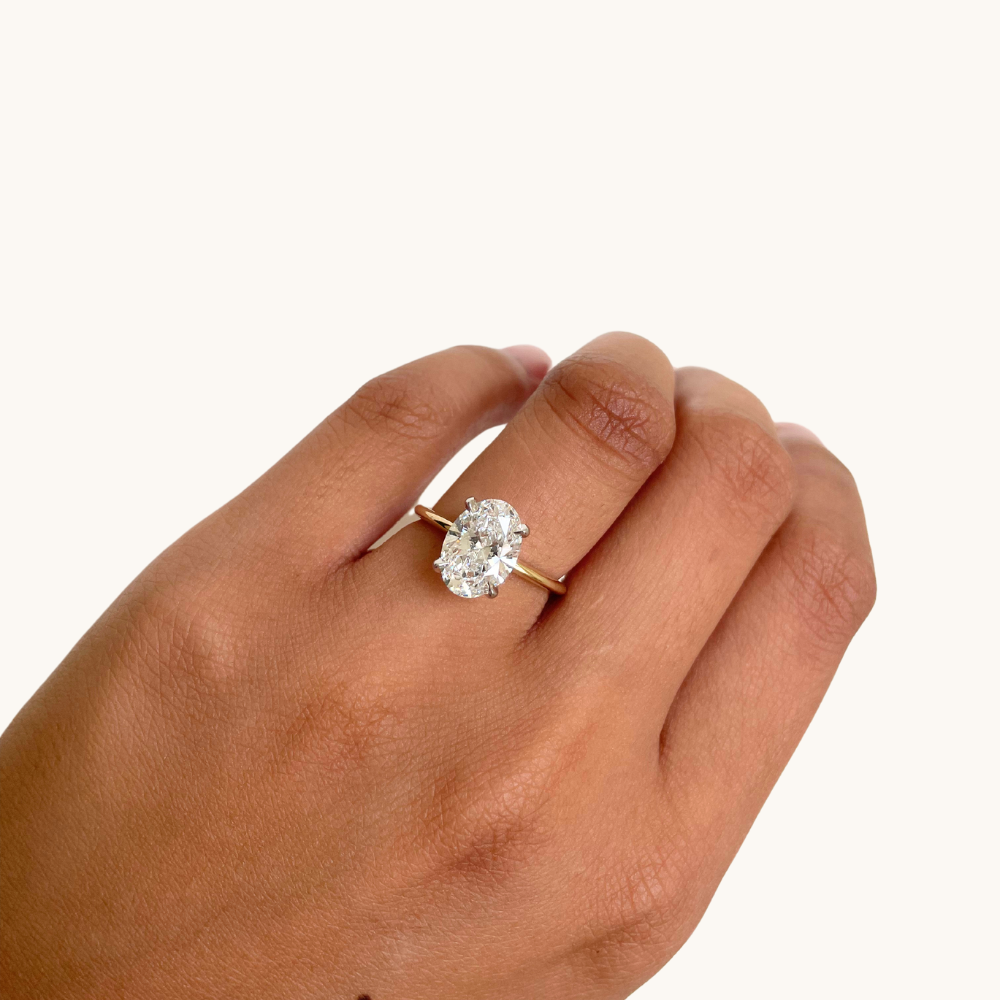 2.55 Oval Lab Diamond Engagement Ring with Hidden Halo