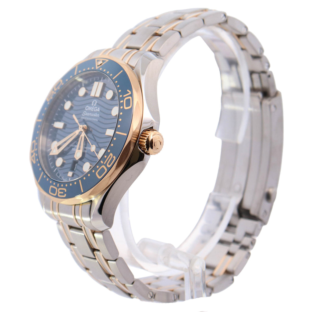 Omega Seamaster Two-Tone Yellow Gold & Steel 42mm Blue Dot Dial Watch Reference#: 210.22.42.20.03.001 - Happy Jewelers Fine Jewelry Lifetime Warranty