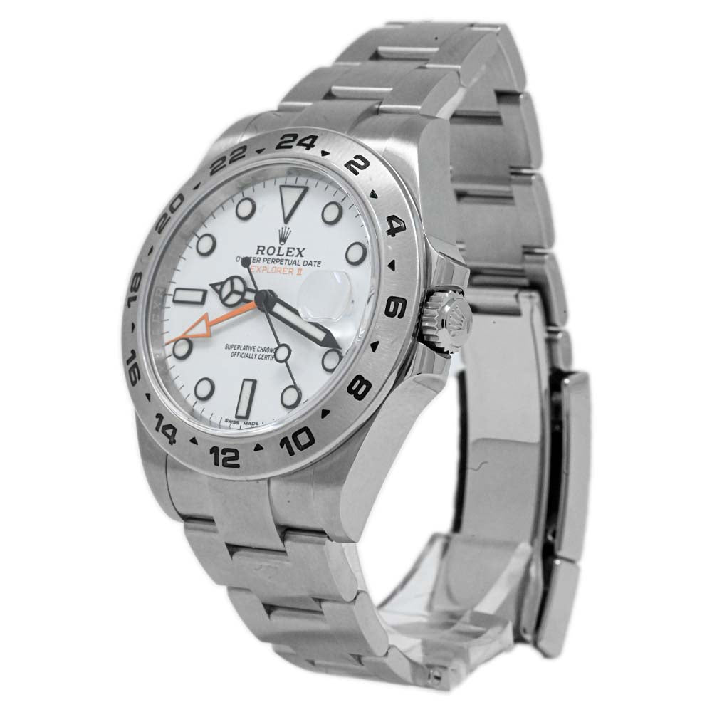 Rolex Men's Explorer II Stainless Steel 40mm White Dot Dial Watch Reference #: 216570 - Happy Jewelers Fine Jewelry Lifetime Warranty