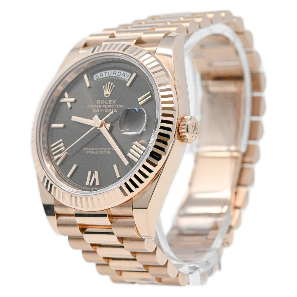 Rolex Daydate Rose Gold 40mm Chocloate Roman Dial Watch Reference#: 228235 - Happy Jewelers Fine Jewelry Lifetime Warranty