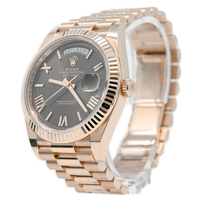 Rolex Daydate Rose Gold 40mm Chocloate Roman Dial Watch Reference#: 228235 - Happy Jewelers Fine Jewelry Lifetime Warranty