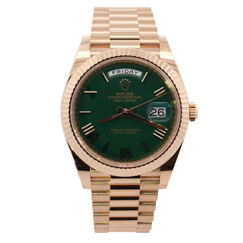 Rolex Day Date Yellow Gold 40mm Green Roman Dial Watch Reference# 228238 - Happy Jewelers Fine Jewelry Lifetime Warranty