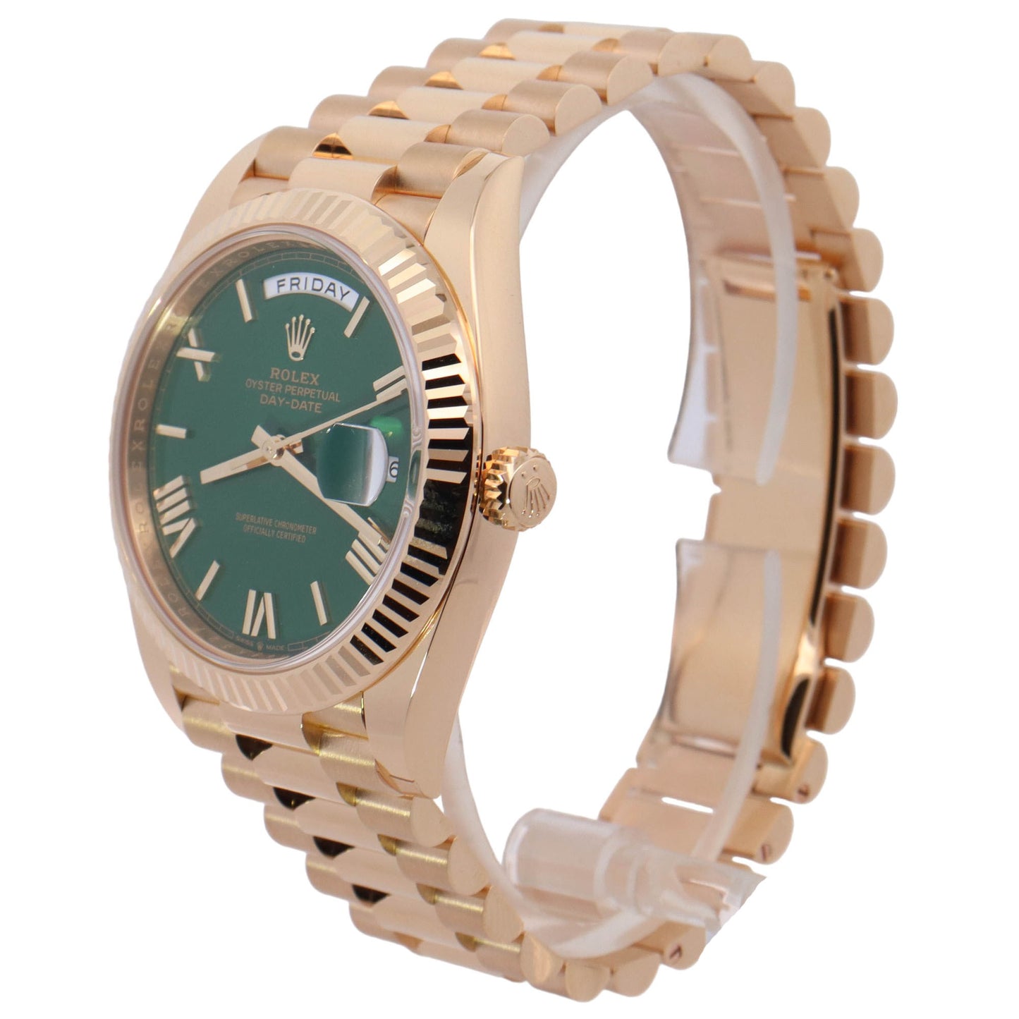 Rolex Day Date Yellow Gold 40mm Green Roman Dial Watch Reference# 228238 - Happy Jewelers Fine Jewelry Lifetime Warranty