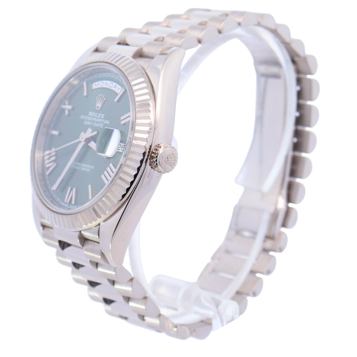 Rolex Men's Day-Date White Gold 40mm Blue Roman Dial Watch Ref# 228239 - Happy Jewelers Fine Jewelry Lifetime Warranty