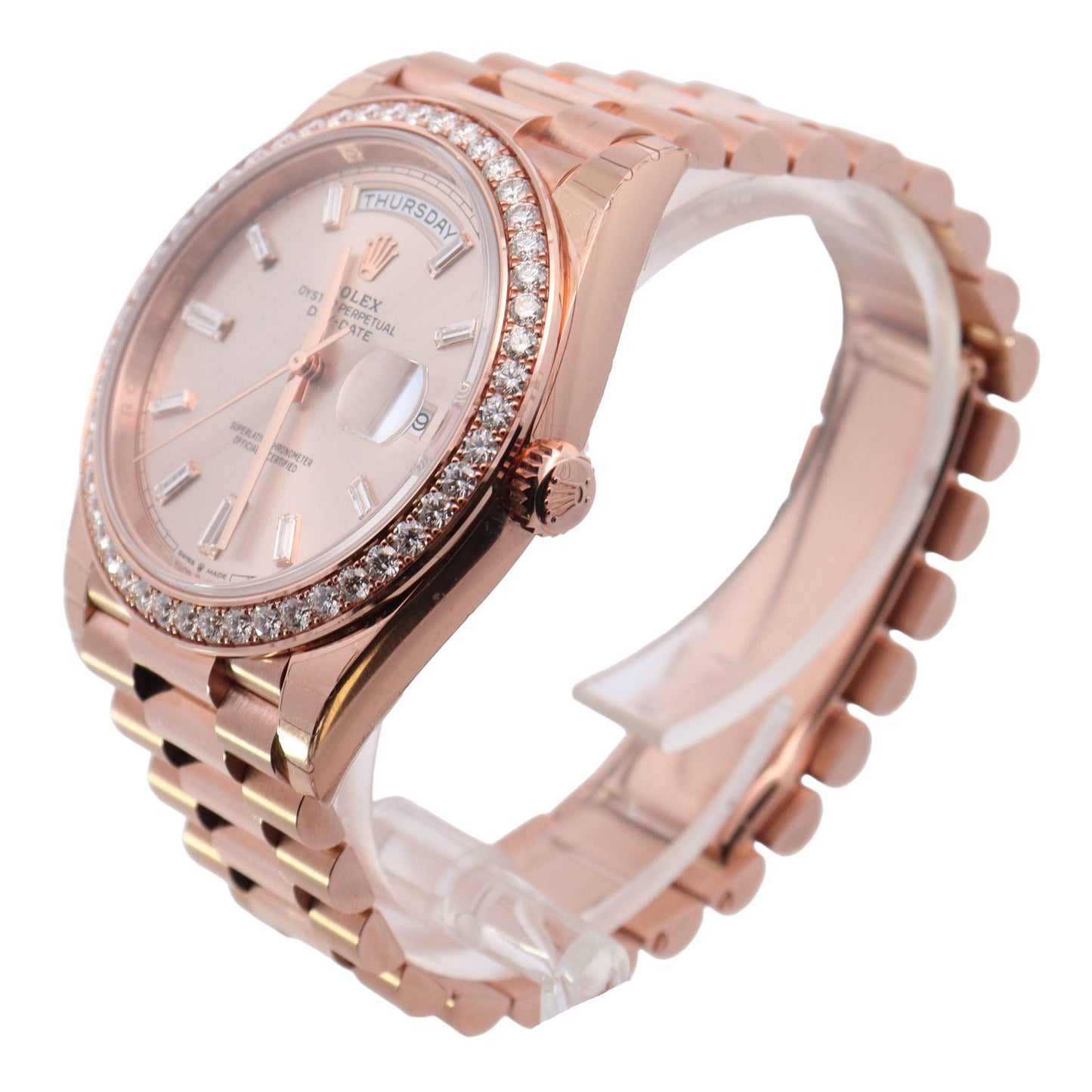 Rolex Day-Date Rose Gold 40mm Sundust Baguet Diamond Dial Watch Reference# 228345RBR