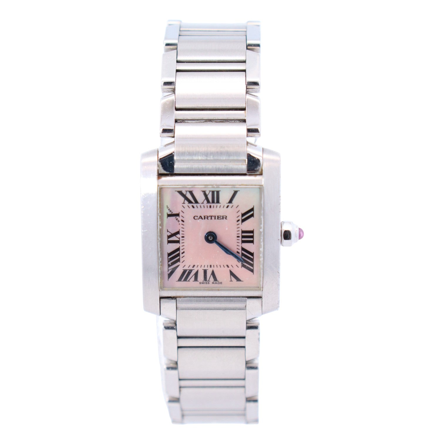 Cartier Tank Francaise 20x25mm Pink Mother of Pearl Dial Watch Reference #W51028Q3 - Happy Jewelers Fine Jewelry Lifetime Warranty
