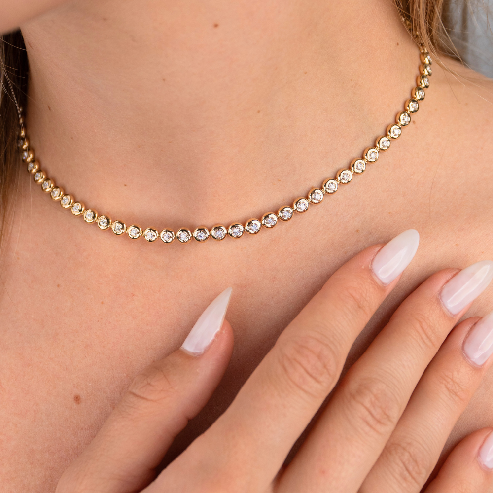Round Lab Diamond Bubble Bezel Tennis Necklace - Happy Jewelers Fine Jewelry Lifetime Warranty