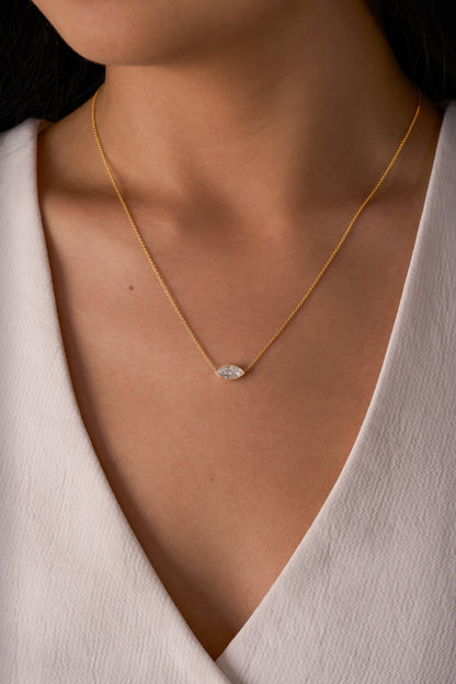 East-West Lab Diamond Marquise Bezel Pendant Necklace - Happy Jewelers Fine Jewelry Lifetime Warranty