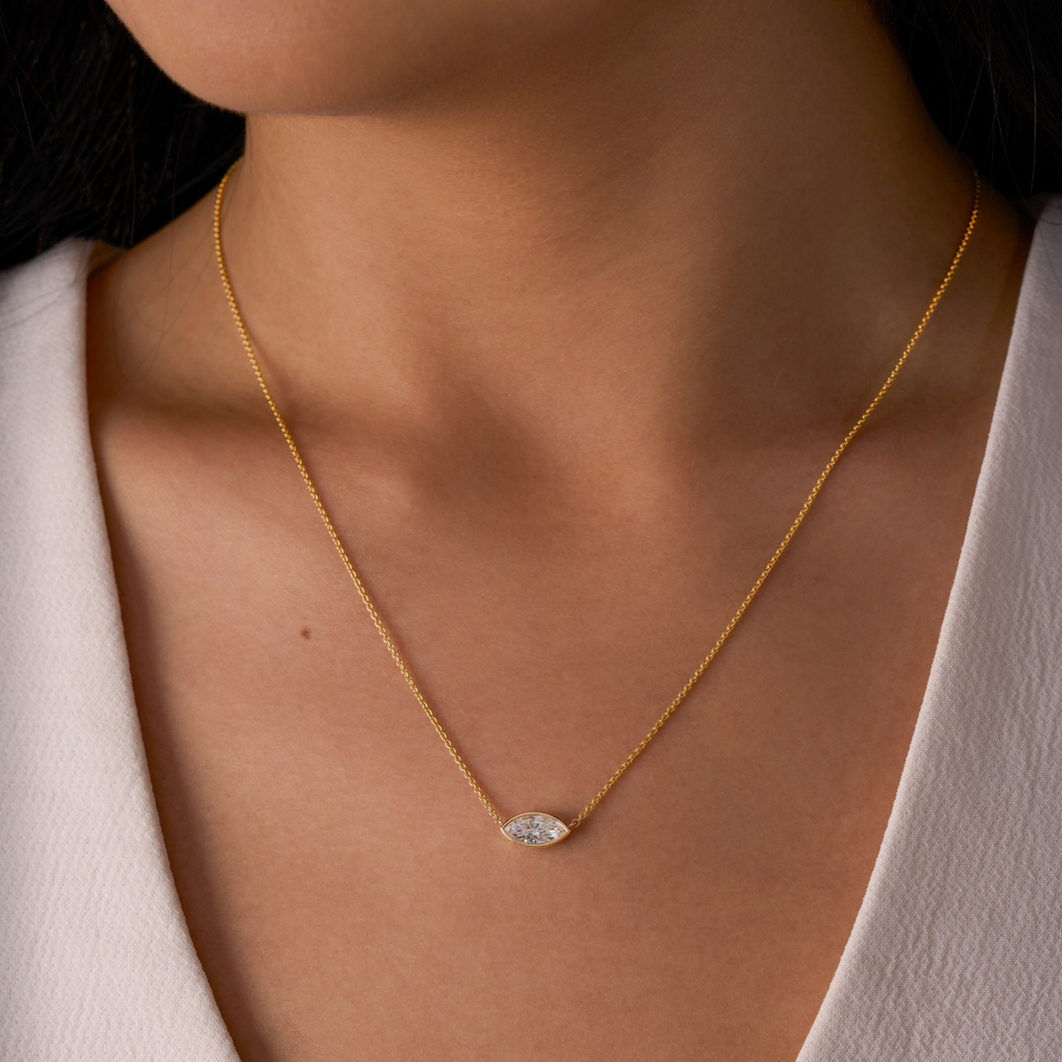 East-West Lab Diamond Marquise Bezel Pendant Necklace