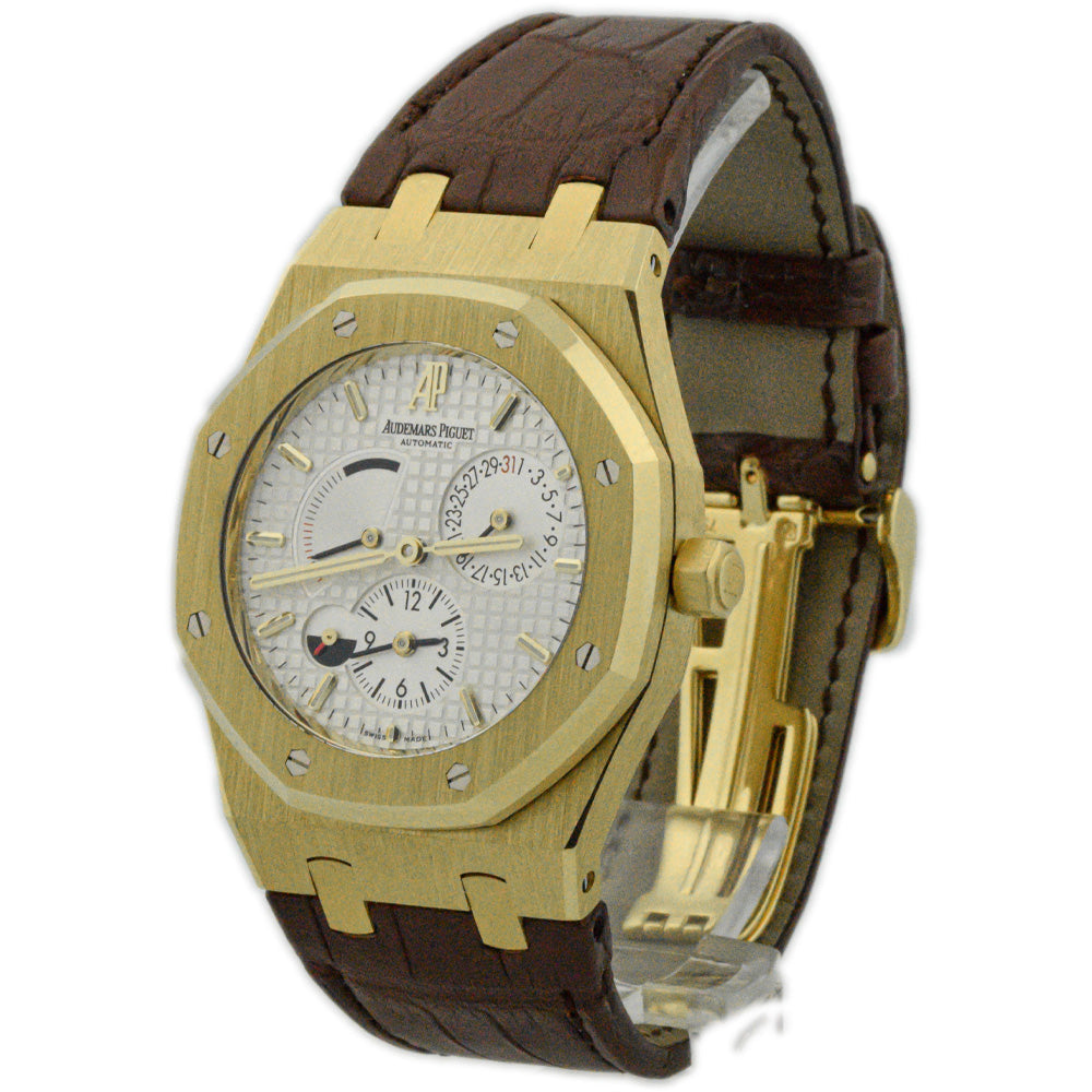 Audemars Piguet Mens Royal Oak Dual Time 18K Yellow Gold 39mm White Stick Dial Watch Reference #: 26120BA.OO.D088CR.01 - Happy Jewelers Fine Jewelry Lifetime Warranty