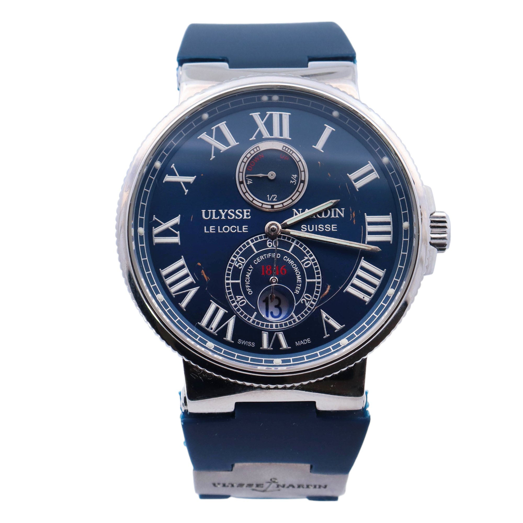 Ulysse Nardin Marine Chronometer Stainless Steel 43mm Blue Roman Dial Watch Reference# 263.67.3.43 - Happy Jewelers Fine Jewelry Lifetime Warranty