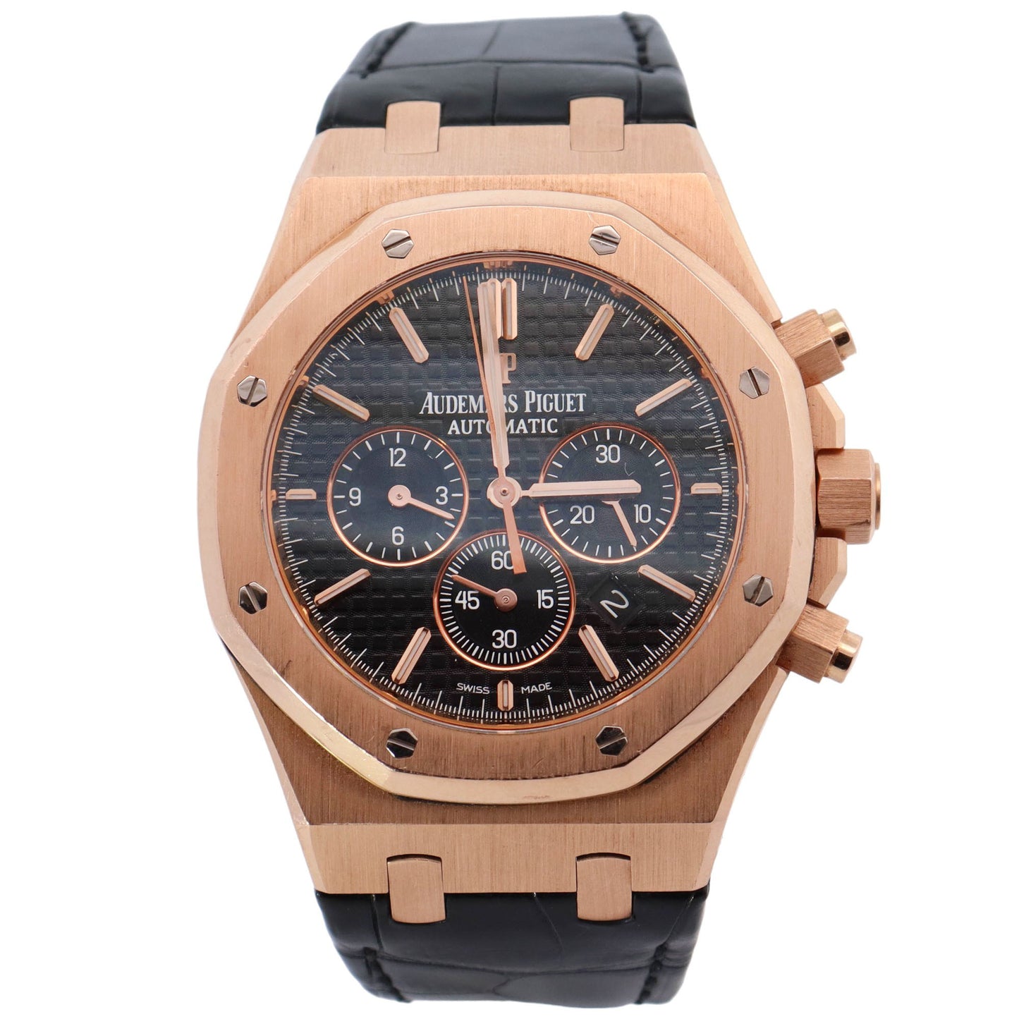 Audemars Piguet Royal Oak Rose Gold 41mm Black Chronograph Dial Watch Reference# 26320OR.OO.D002CR.01 - Happy Jewelers Fine Jewelry Lifetime Warranty