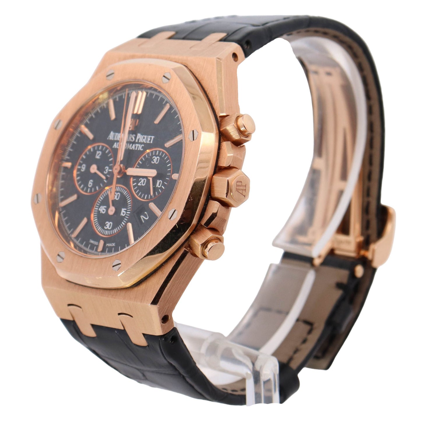 Audemars Piguet Royal Oak Rose Gold 41mm Black Chronograph Dial Watch Reference# 26320OR.OO.D002CR.01 - Happy Jewelers Fine Jewelry Lifetime Warranty