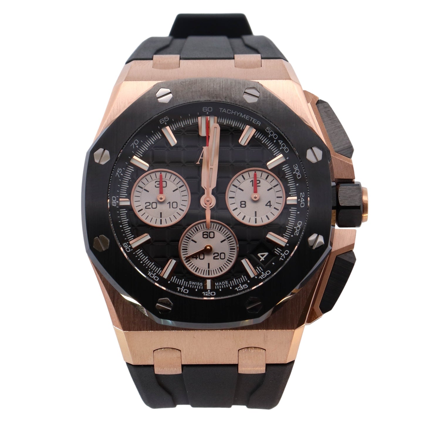 Audemars Piguet Royal Oak Offshore Rose Gold 43mm Black Chronograph Dial Watch Reference# 26420RO.OO.A002CA.01 - Happy Jewelers Fine Jewelry Lifetime Warranty