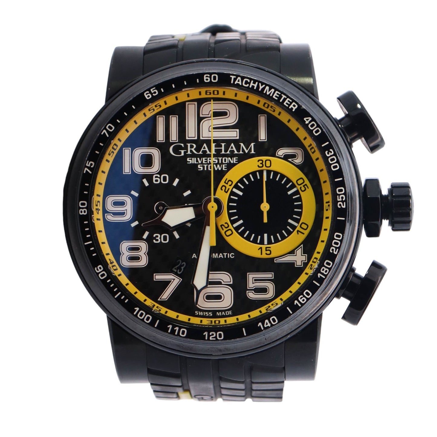 Graham Silverstone "Stowe Classic" Stainless Steel Black PVD 48mm Carbon Arabic Dial Watch Reference# 2BLDC.B28A - Happy Jewelers Fine Jewelry Lifetime Warranty