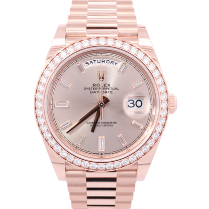 Rolex Day-Date 40mm Everose Gold Factory Pink Baguette Dial Watch Reference# 228345RBR - Happy Jewelers Fine Jewelry Lifetime Warranty