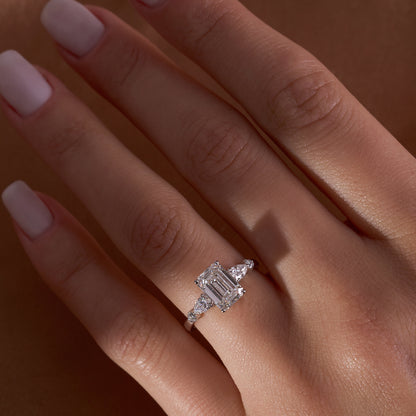 2.08 Emerald Lab Diamond Engagement Ring with Side Stones - Happy Jewelers Fine Jewelry Lifetime Warranty