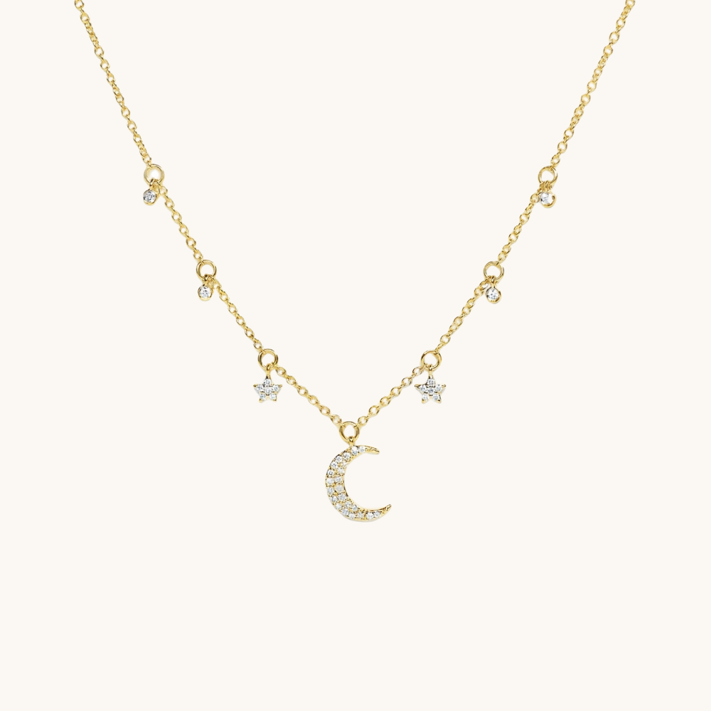 Diamond Moon and Stars Dainty Necklace - Happy Jewelers Fine Jewelry Lifetime Warranty