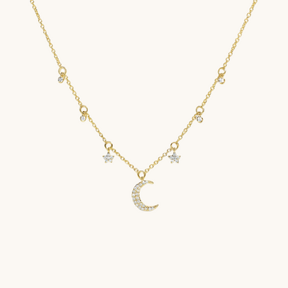 Diamond Moon and Stars Dainty Necklace - Happy Jewelers Fine Jewelry Lifetime Warranty