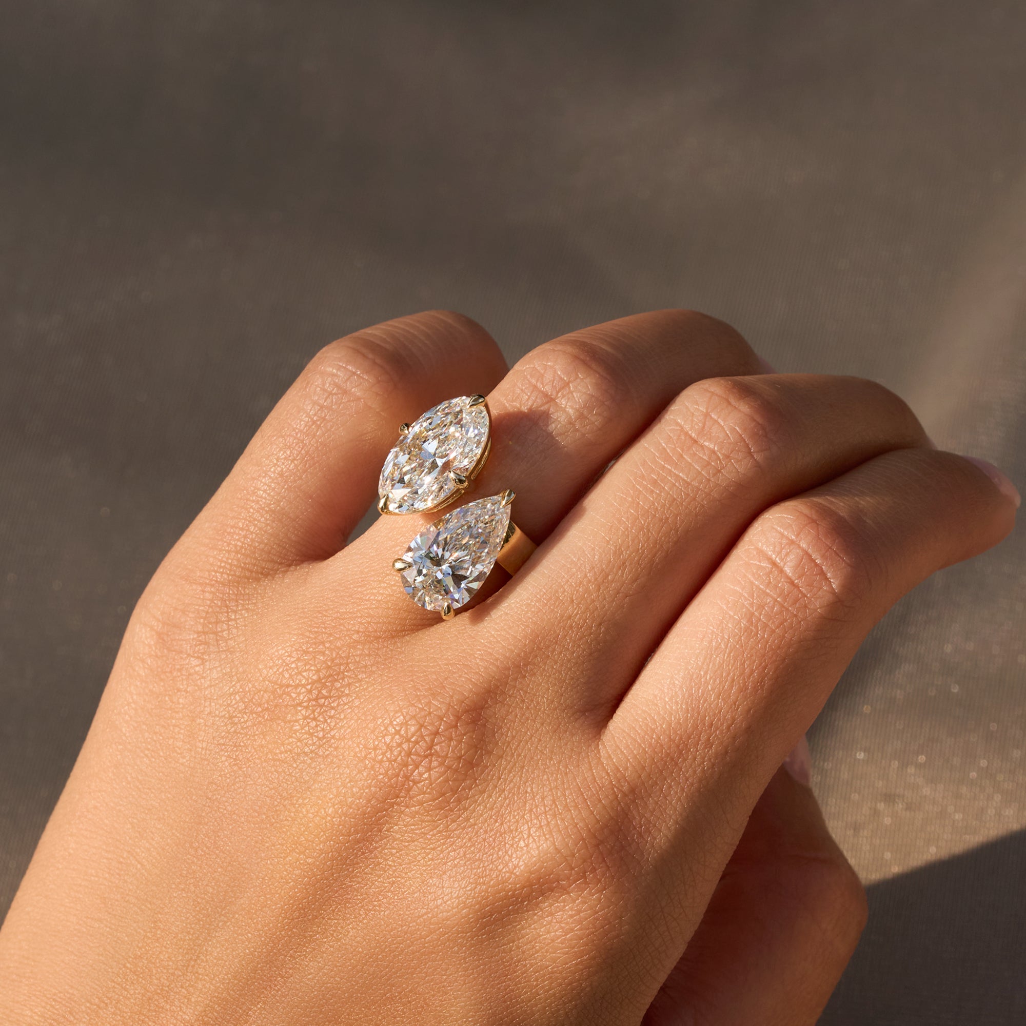 Lab Oval and Pear Toi Et Moi Compass Set Engagement Ring